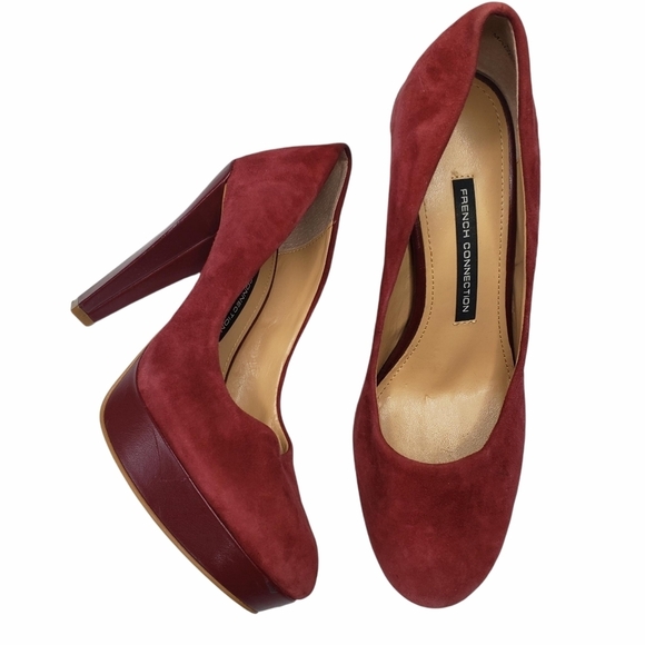 French Connection | Maroon Suede Platform Heels - Picture 1 of 10